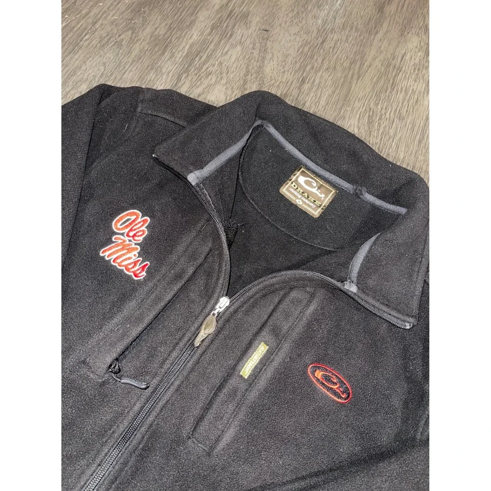 Drake Mens M Black Fleece Jacket Ole Miss Rebels Full Zip Outdoor Mid Layer